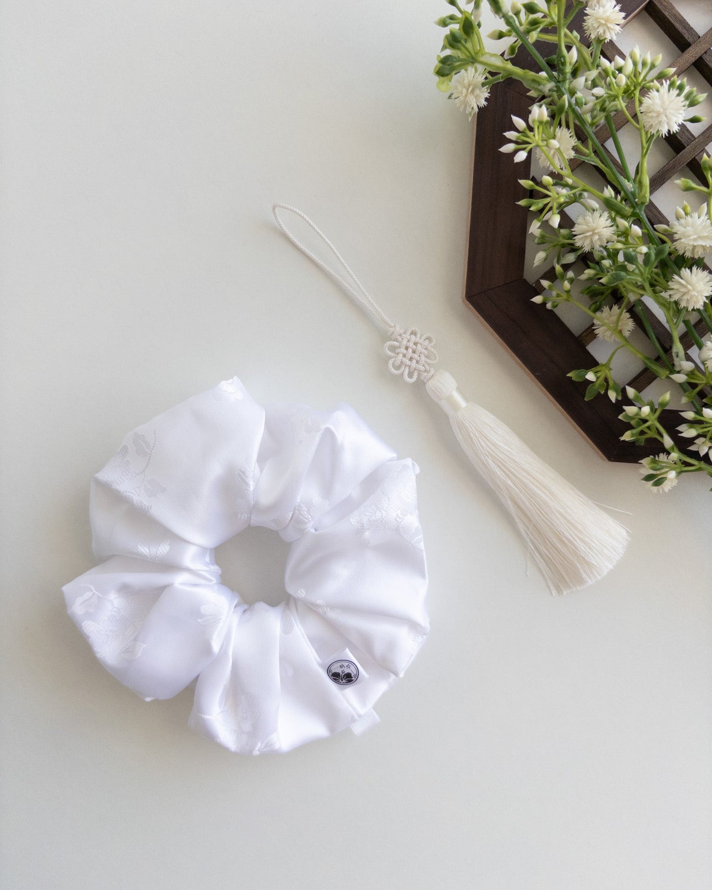 Korean-inspired hanbok scrunchie with norigae