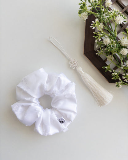 Korean-inspired hanbok scrunchie with norigae