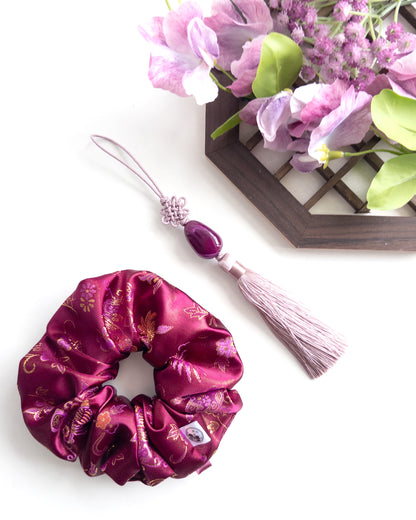 Gaeul hanbok scrunchie with jade burgundy norigae